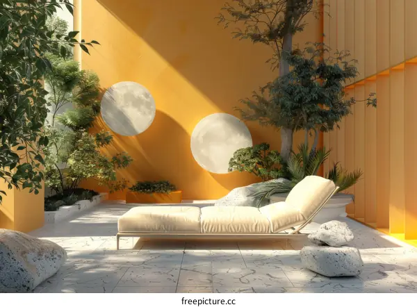 Modern Courtyard with Yellow Background