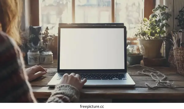 Woman Working on Laptop in Cozy Workspace