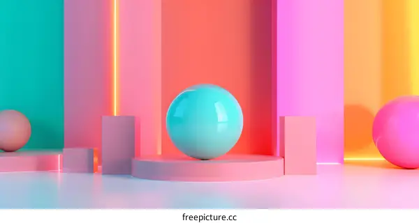 Abstract 3D Neon Background with Geometric Shapes