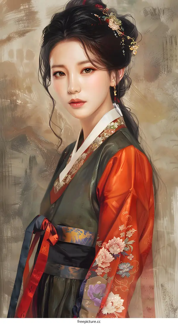 Portrait of a young woman in traditional Korean dress