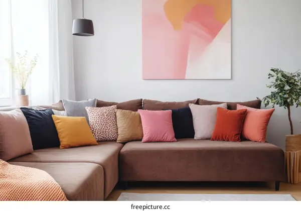 Modern Living Room with Colorful Throw Pillows