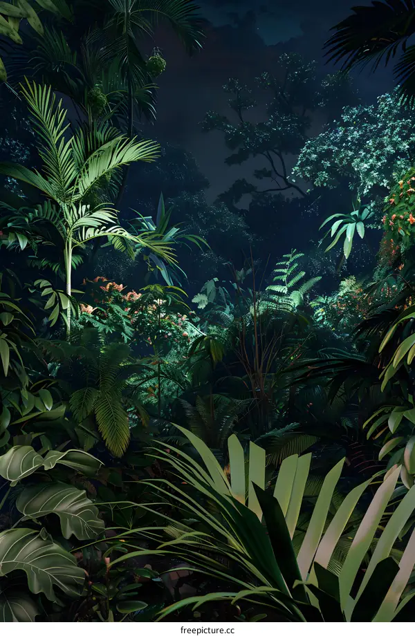 Tropical Rainforest Night Scene Illustration