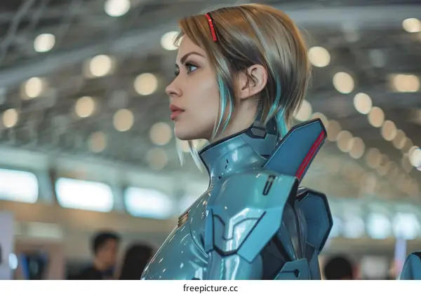 portrait of a young woman with short blonde hair and blue eyes