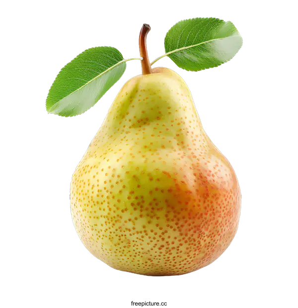 [Transparent Background PNG]Ripe Green and Red Pear with Leaves