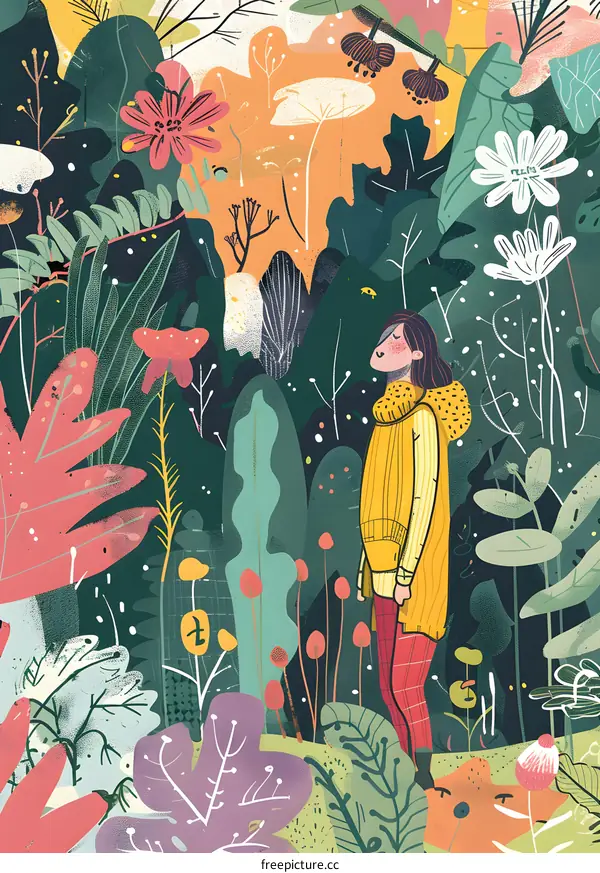 Woman Standing in a Garden Illustration