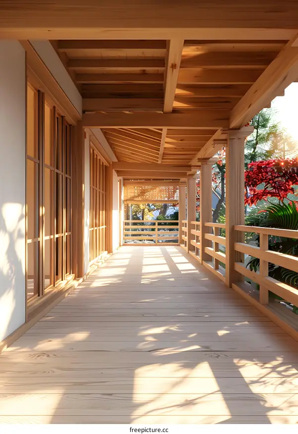 Wooden Corridor in the Sunshine