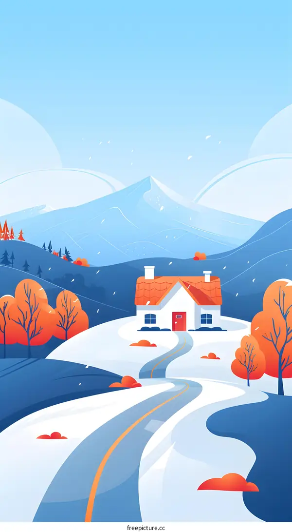 Winter Landscape Illustration with a House and a Winding Road