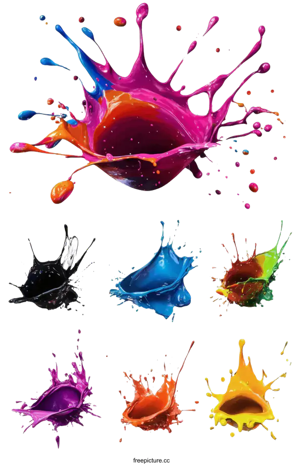 [Transparent Background PNG]Colorful Paint Splashes on White Background