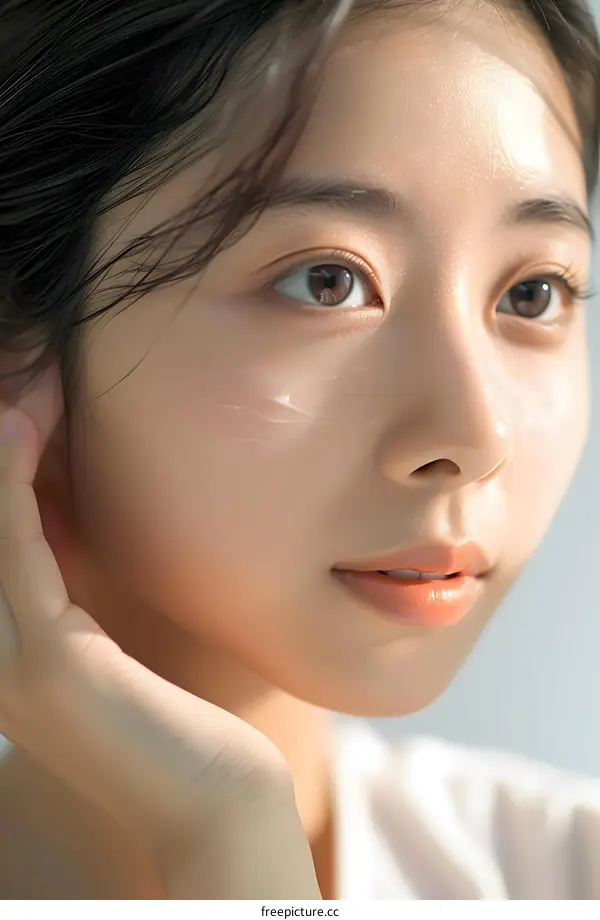 Close Up Portrait of Asian Woman with Beautiful Skin and Eyes