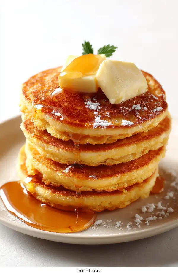 Delicious Stack of Pancakes with Butter and Syrup