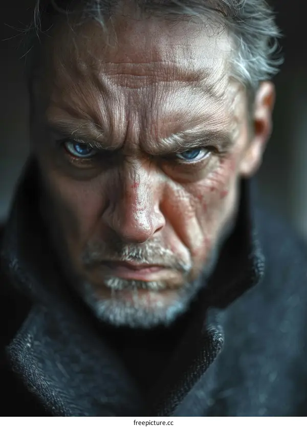 Close-up Portrait of a Serious Caucasian Man