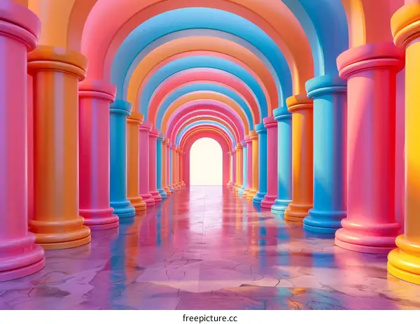 Colorful Archway Corridor Illustration