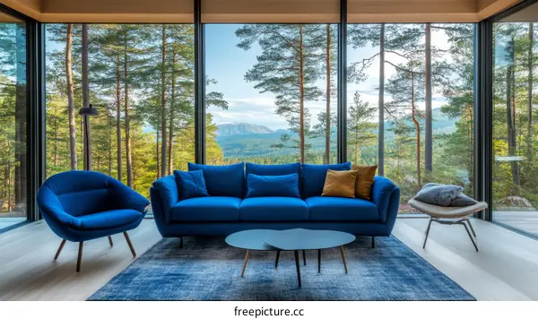 Modern Living Room with Panoramic Forest Views