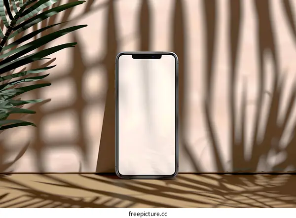 Blank Smartphone Screen Mockup With Palm Tree Shadow