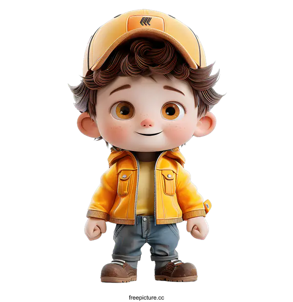 [Transparent Background PNG]Cute Cartoon Boy Wearing Yellow Jacket