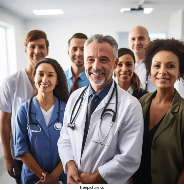 Group of diverse medical professionals smiling at the camera