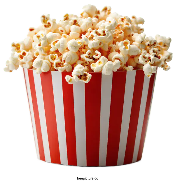 [Transparent Background PNG]Popcorn in a Red and White Striped Container