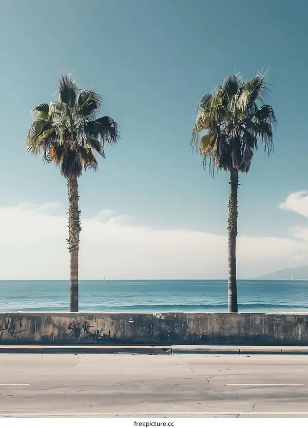 Palm Trees Ocean Coastline Minimalist Landscape