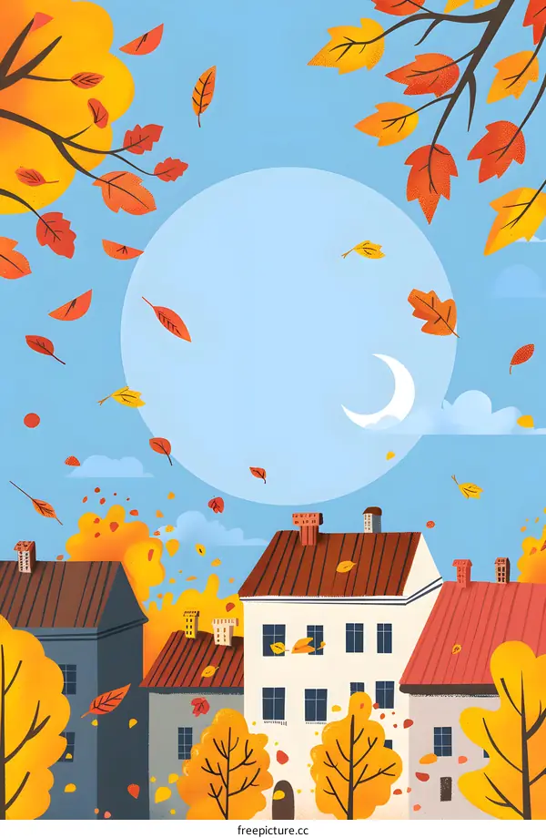 Autumn Leaves Falling Over Small Town Houses