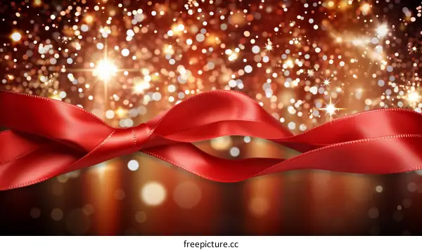 Sparkling Red Ribbon on Festive Background
