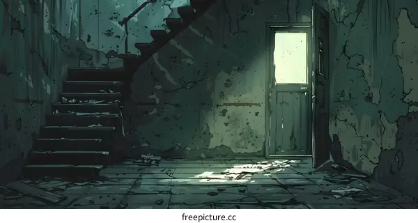 stairs and door in a room with grunge texture