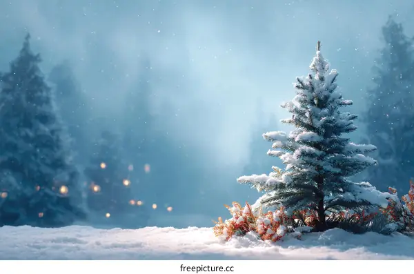 Winter Wonderland Snowy Christmas Tree Scene