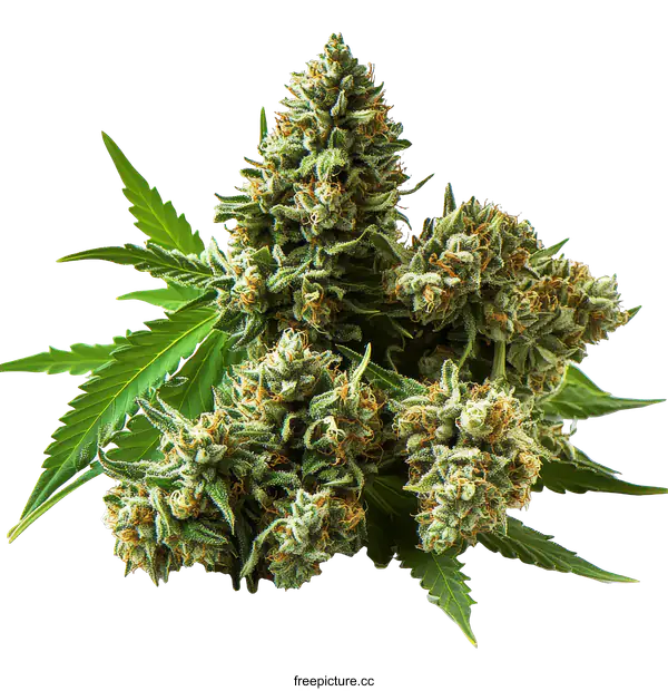 [Transparent Background PNG]Close Up of Cannabis Buds with Leaves