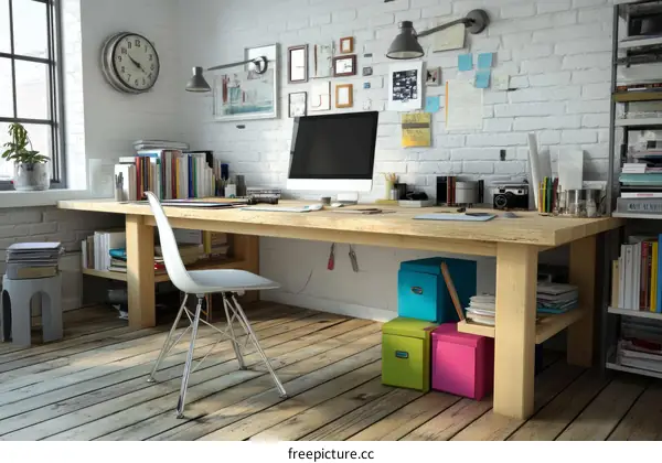 Modern Home Office with Wooden Desk