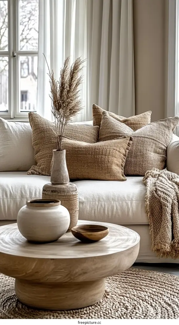 Modern Beige Living Room with Natural Accents