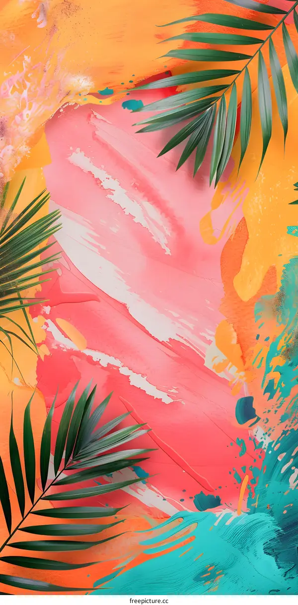 Tropical Palm Leaves Watercolor Abstract Background
