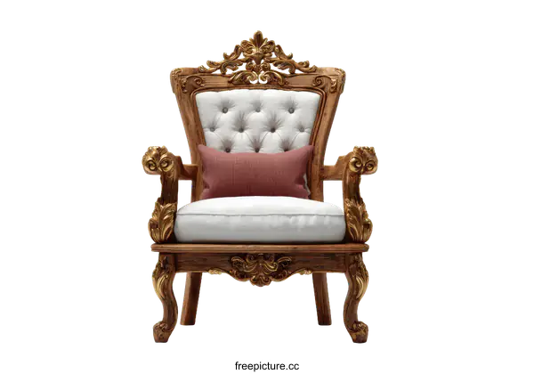 [Transparent Background PNG]Ornate Wooden Armchair with Luxurious Upholstery
