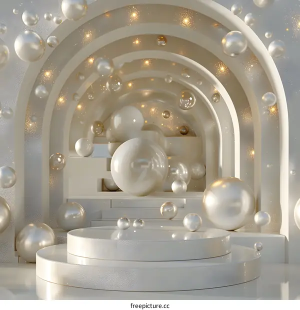 Futuristic Podium with Pearly Surface and Starscape