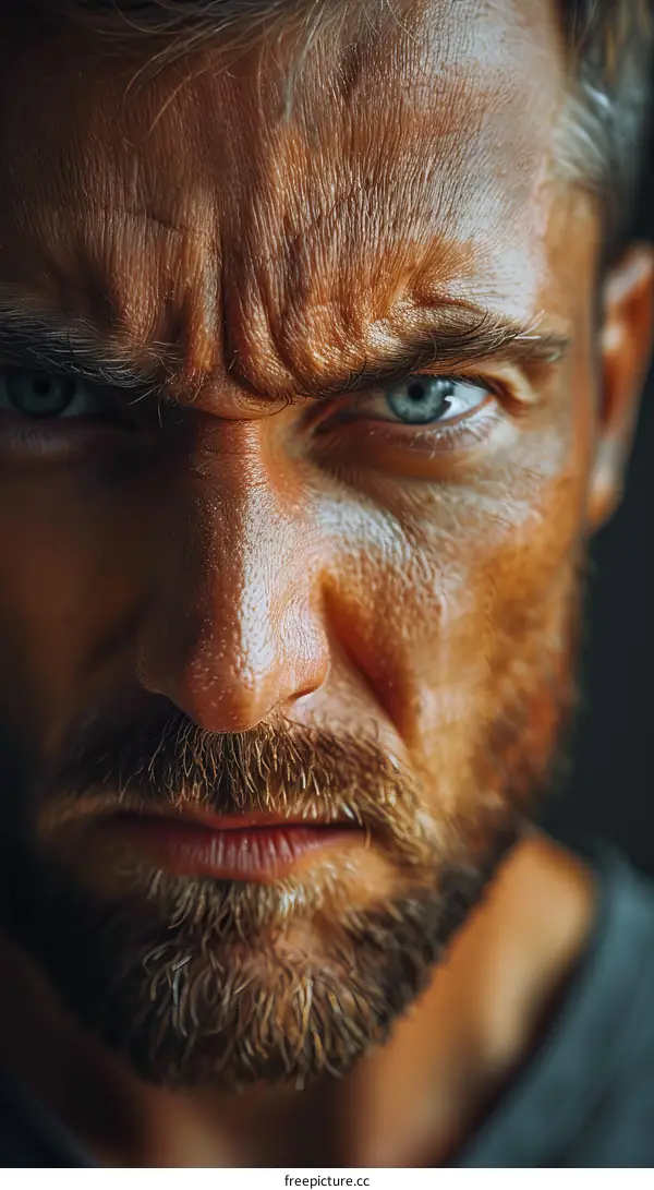 Close Up Portrait of Man with Blue Eyes and Beard