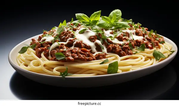 Spaghetti with basil and tomato sauce