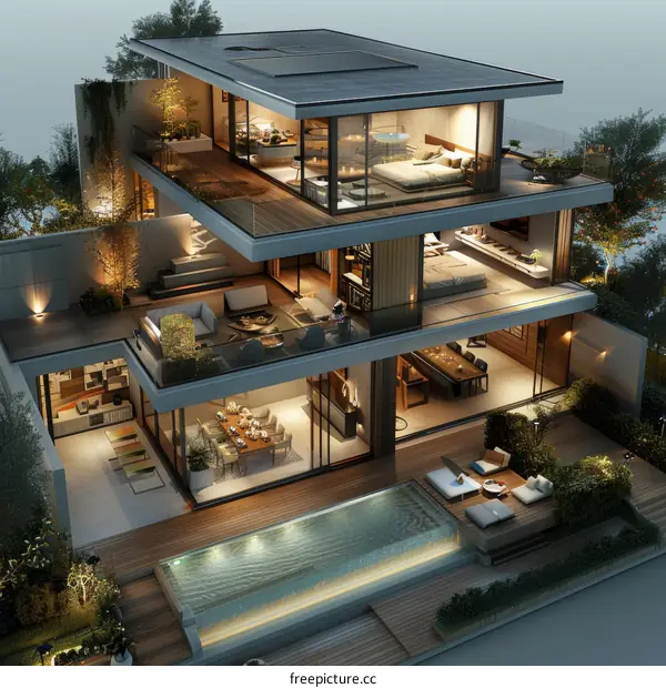 Multi-Level Modern Mansion with Pool and Patio