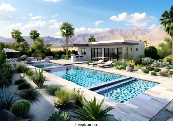 Modern Desert Home with Swimming Pool and Mountain View
