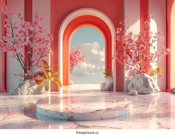 Abstract Pink Cherry Blossom Archway Scene