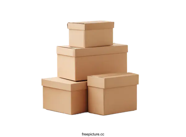 [Transparent Background PNG]Stacked Cardboard Boxes on White Background