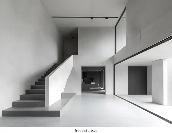 Modern Concrete Staircase in a Minimalist Interior Design