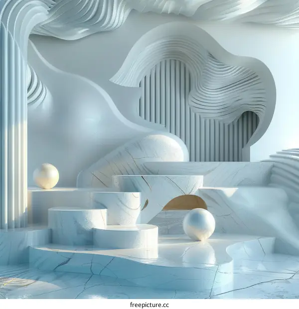 Abstract Blue and White 3D Rendered Background with Geometric Shapes