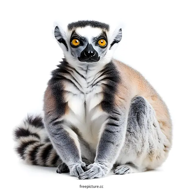 Ring Tailed Lemur Sitting On White Background