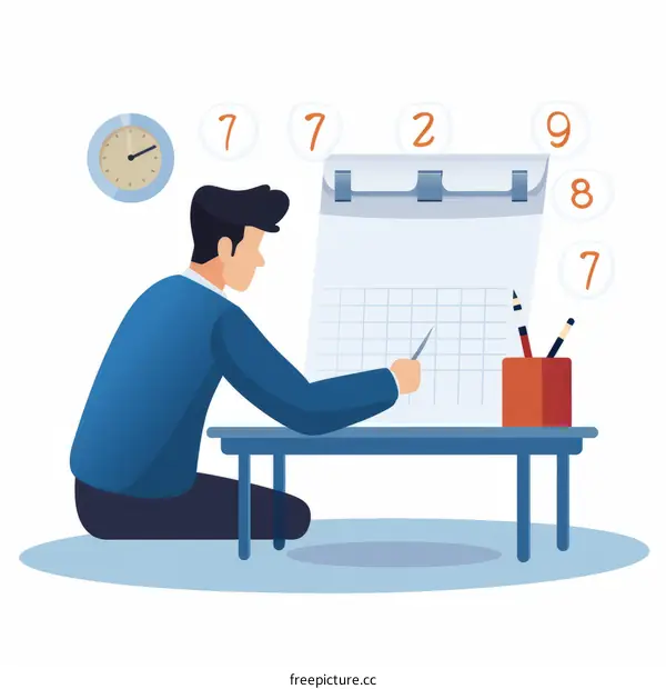 man planning schedule using wall calendar