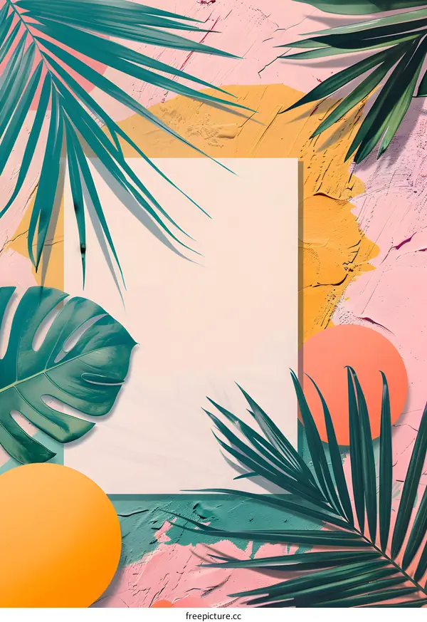 Tropical Leaves And Abstract Shapes Summer Background