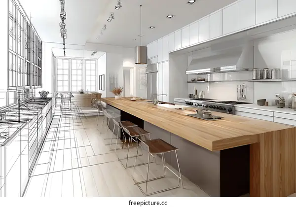 Modern Kitchen Design Blueprint Visualization