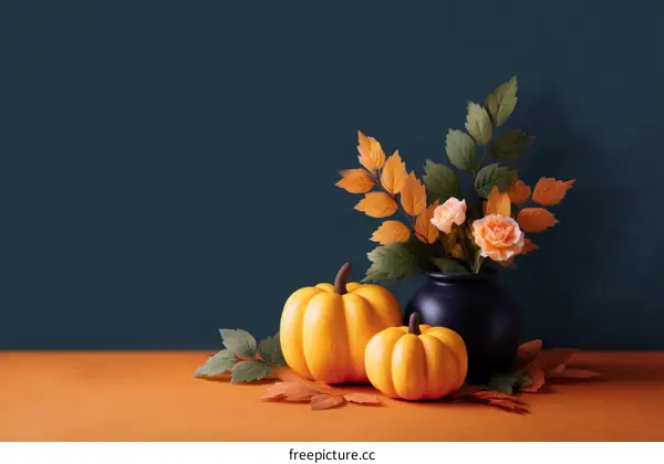 Autumn Decorative Pumpkins and Flowers