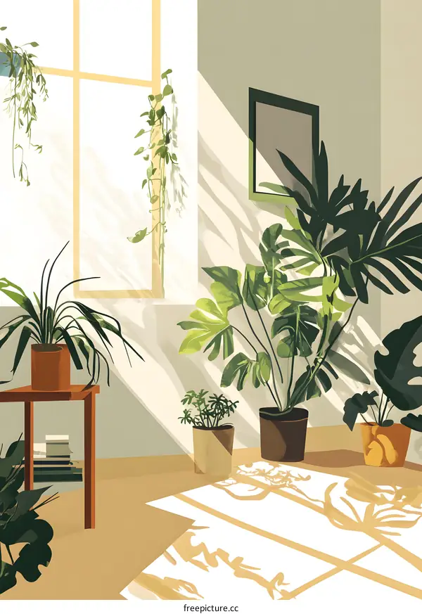 Sunlight Streaming Through Window In A Room Filled With Plants