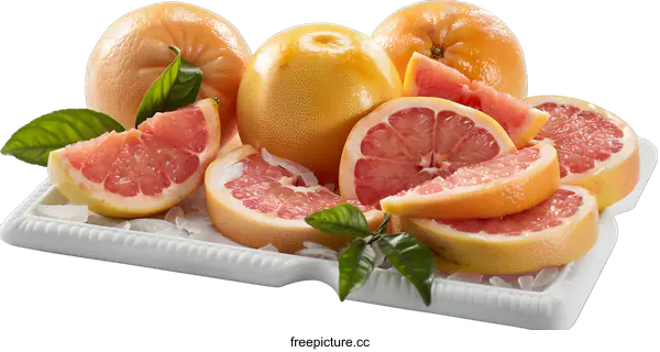 [Transparent Background PNG]Fresh Grapefruit Slices on White Plate