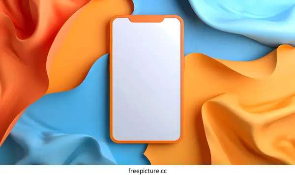 Orange Smartphone Mockup on Abstract Blue and Orange Background