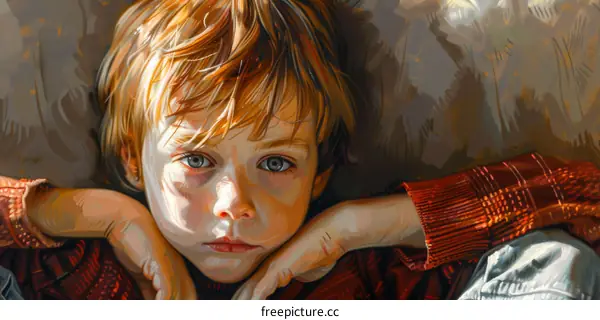 Portrait of a boy with red hair and blue eyes