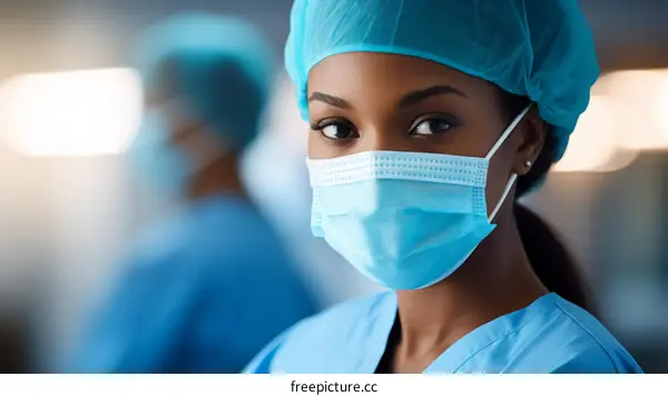 Portrait of a confident female surgeon wearing a surgical mask and cap